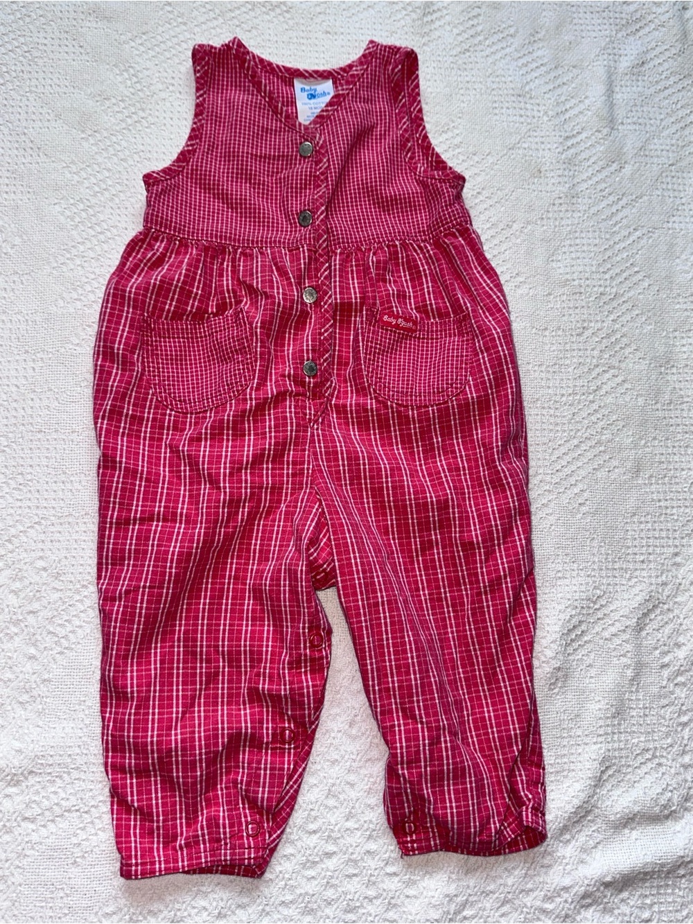 Baby bgosh pink and white plaid overalls/jumper